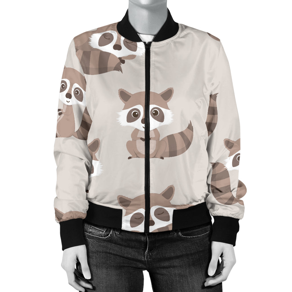 Raccoon Pattern Print Design A05 Women's Bomber Jacket