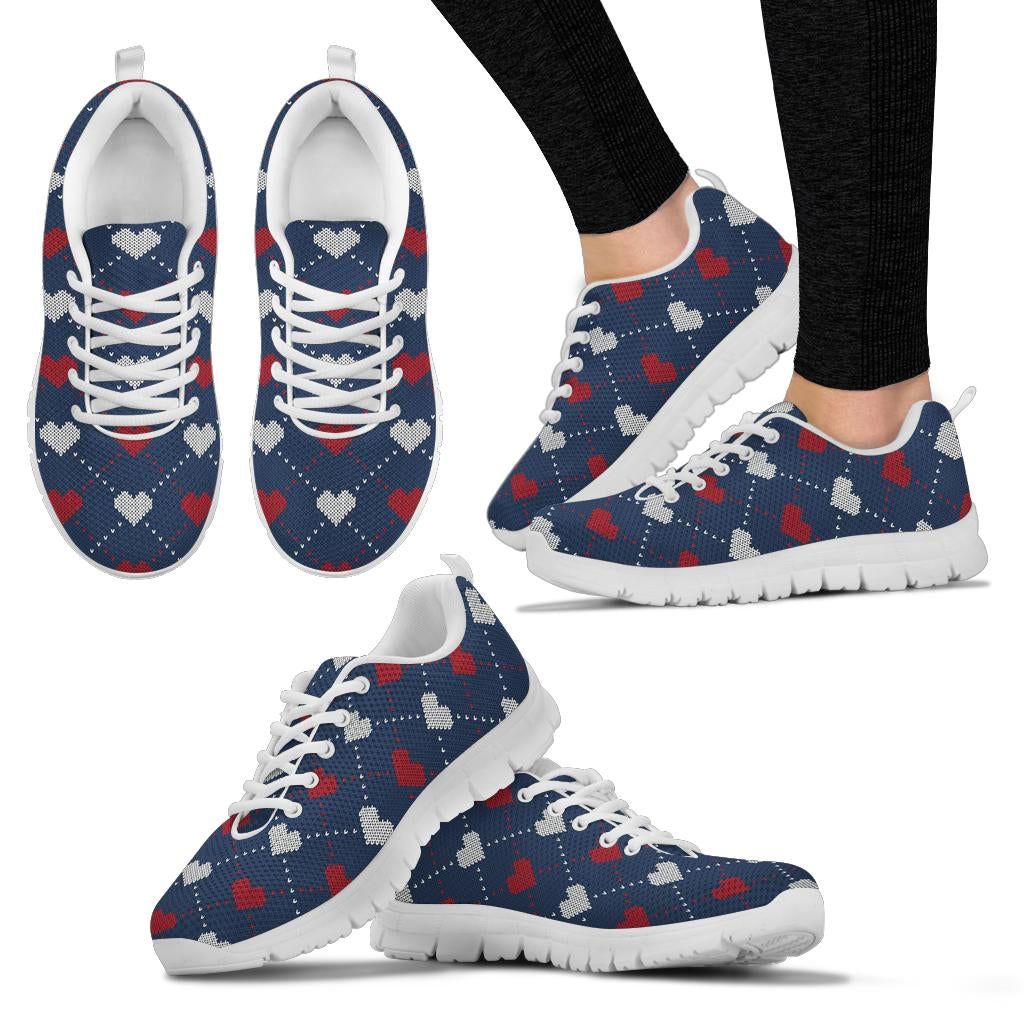 Heart Knit Pattern Print Design HE05 Sneakers White Bottom Shoes