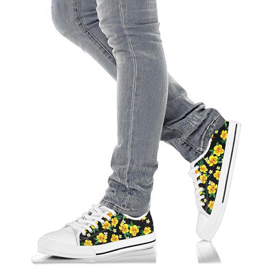 Yellow Hibiscus Pattern Print Design HB08 White Bottom Low Top Shoes