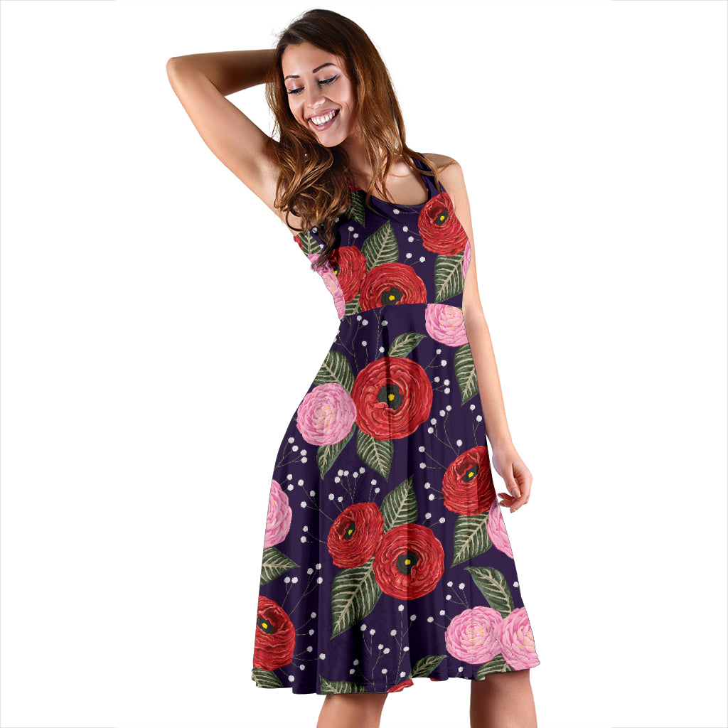 Camellia Pattern Print Design CM02 Midi Dress