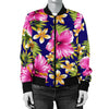 Pink Hibiscus Pattern Print Design HB027 Women Bomber Jacket