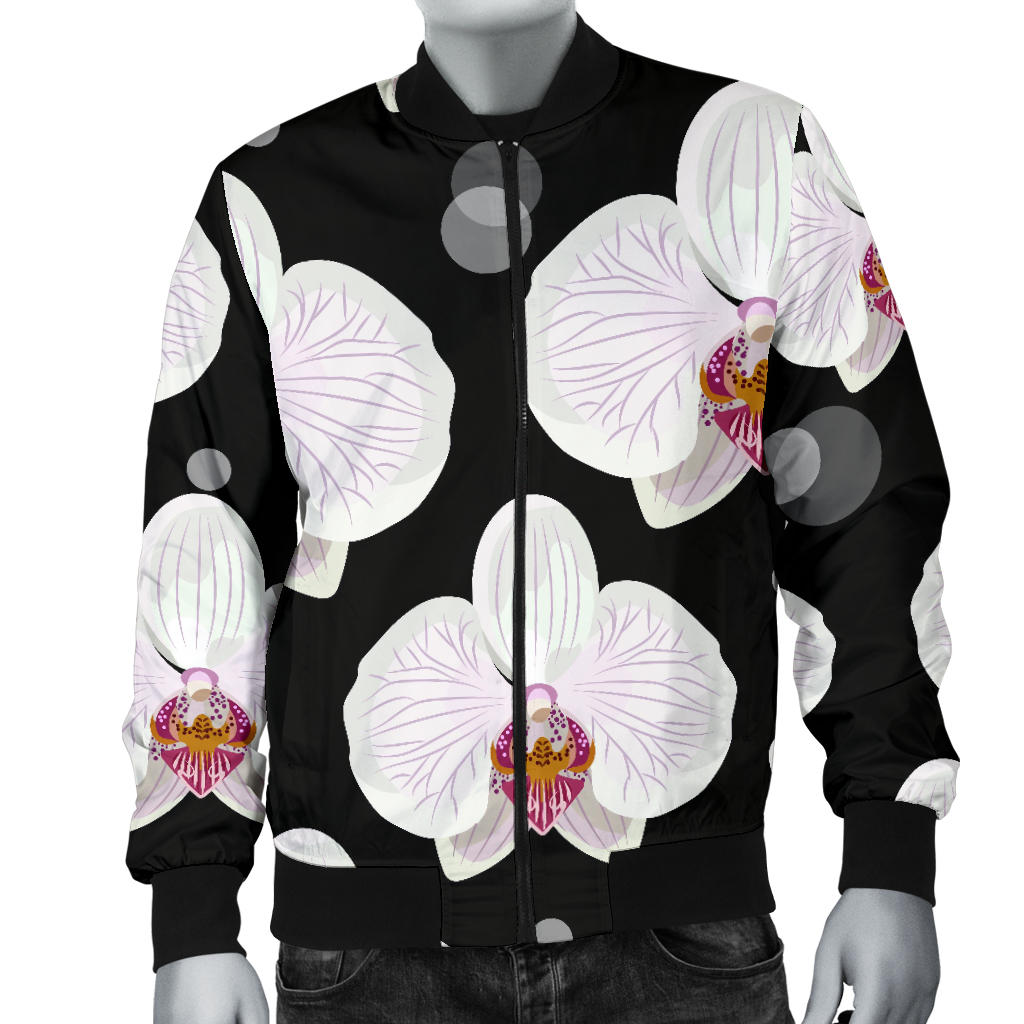Orchid White Pattern Print Design OR09 Men Bomber Jacket