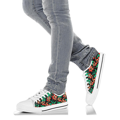 Hawaiian Themed Pattern Print Design H022 White Bottom Low Top Shoes