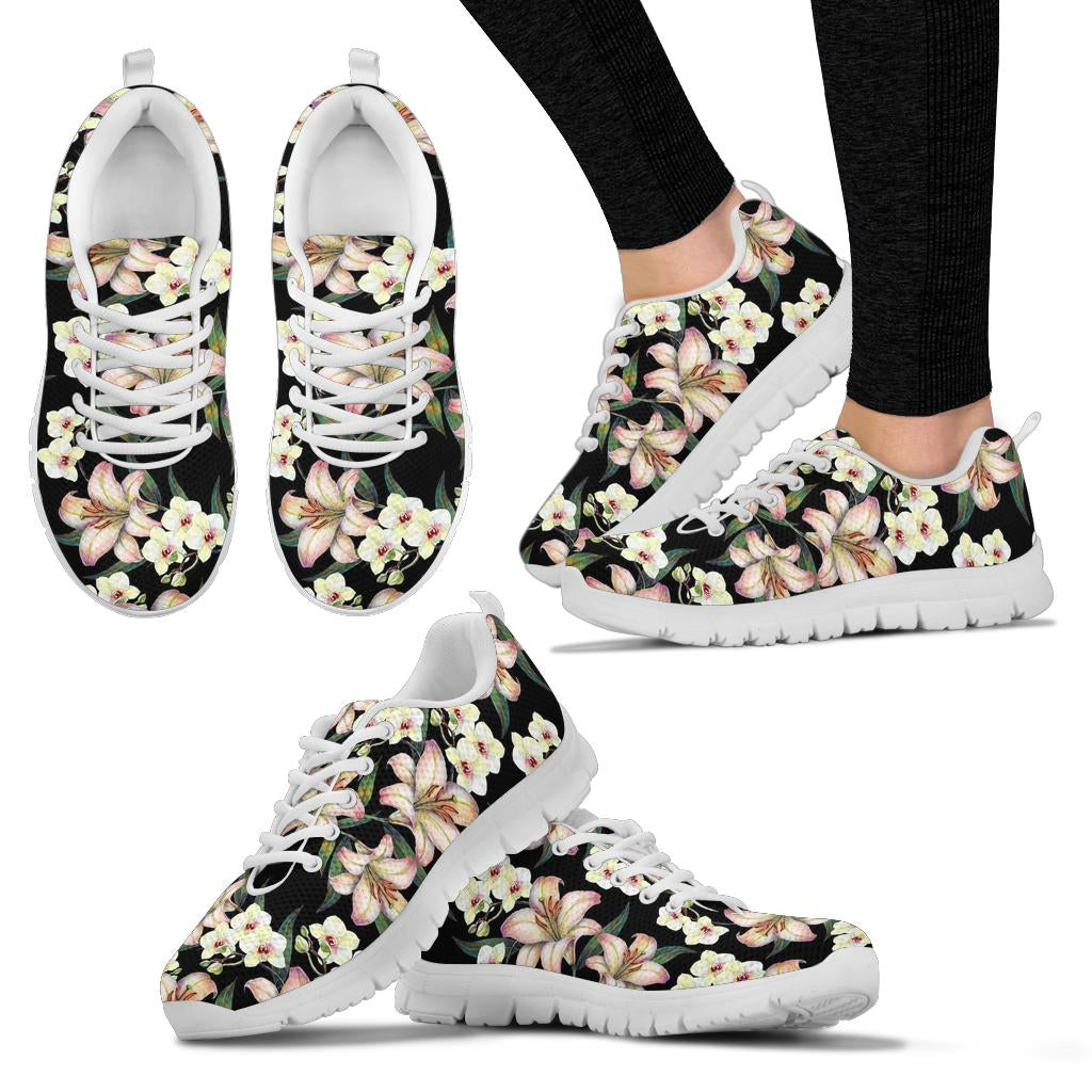 Lily Pattern Print Design LY03 Sneakers White Bottom Shoes