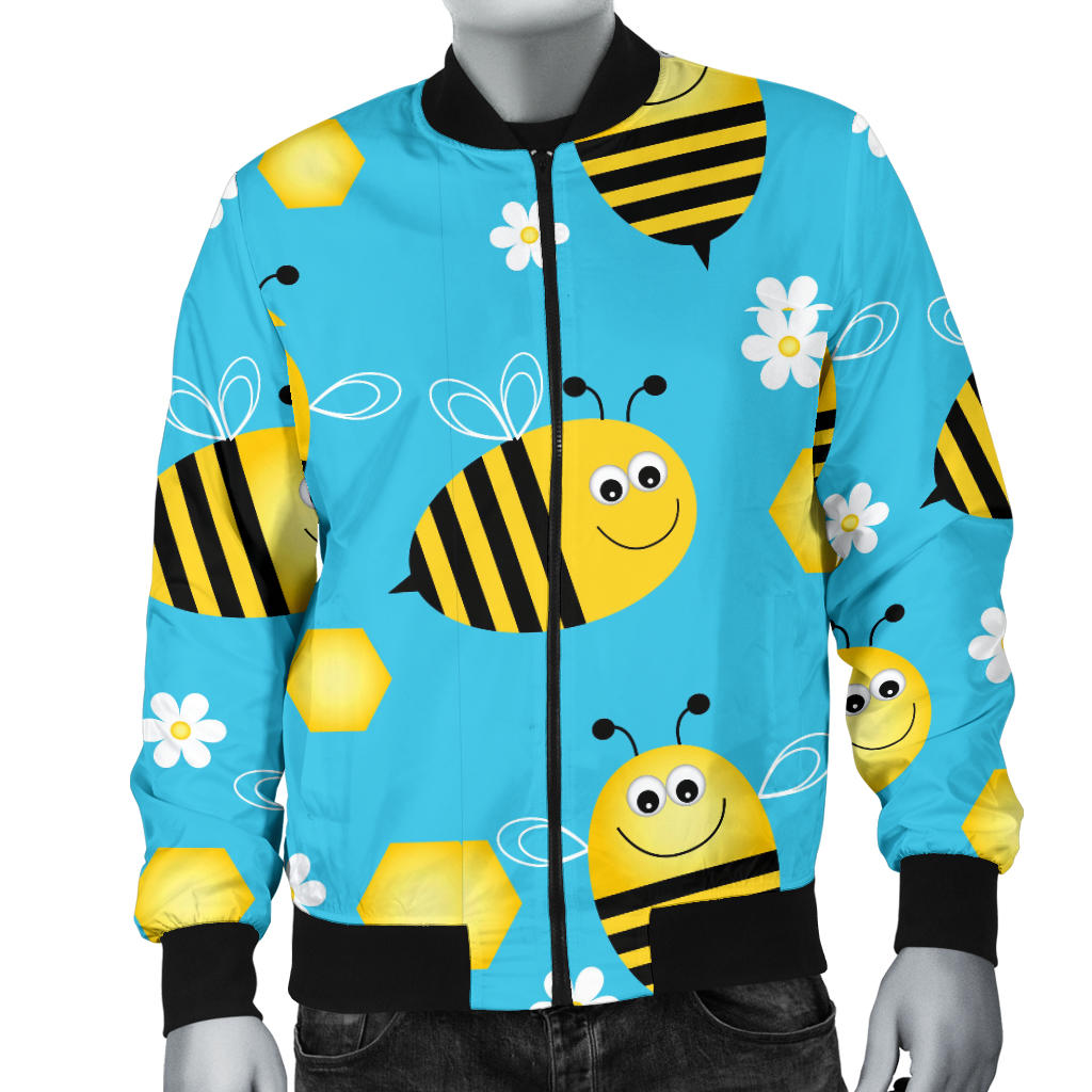 Bee Pattern Print Design BEE06 Men Bomber Jacket