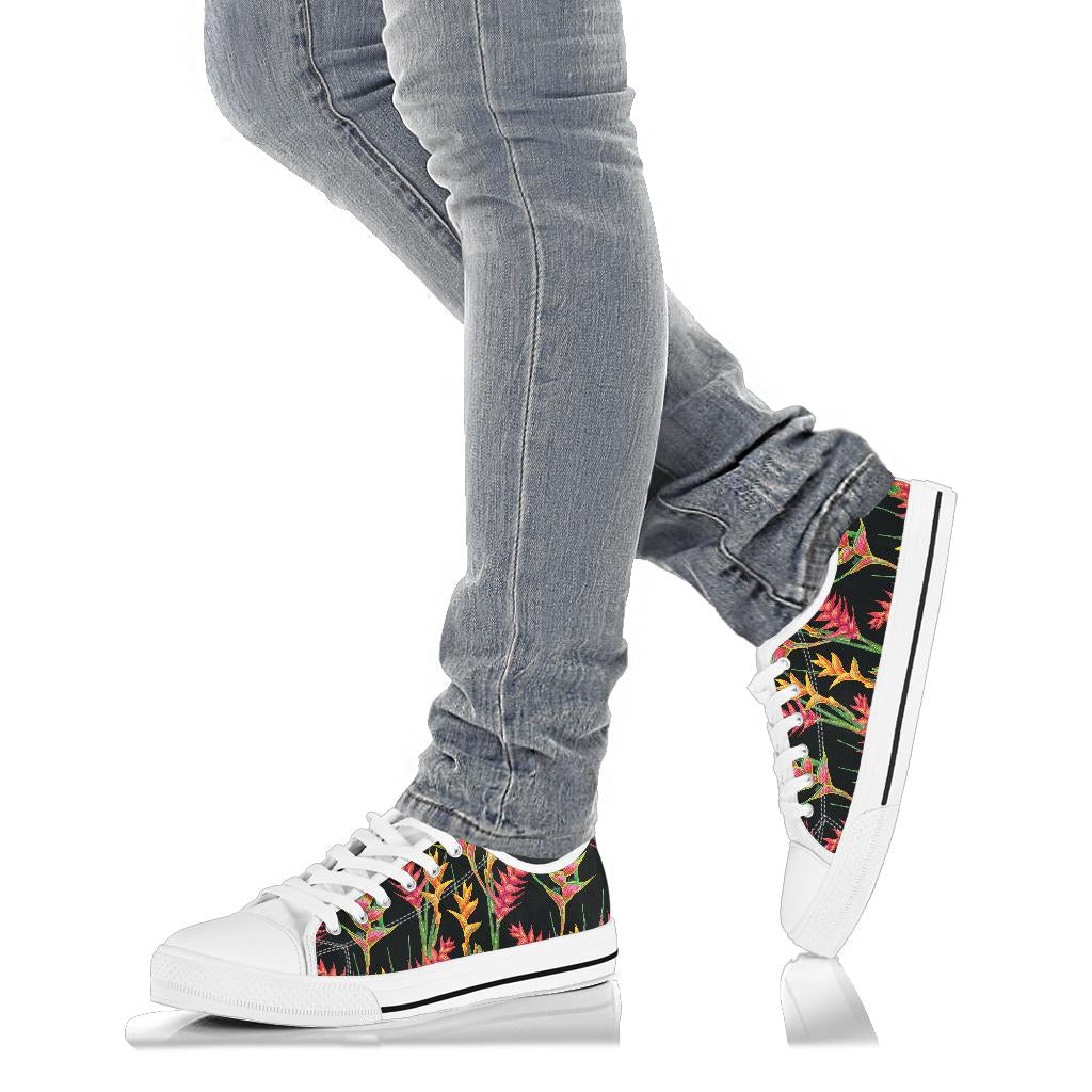 Heliconia Pattern Print Design HL01 White Bottom Low Top Shoes
