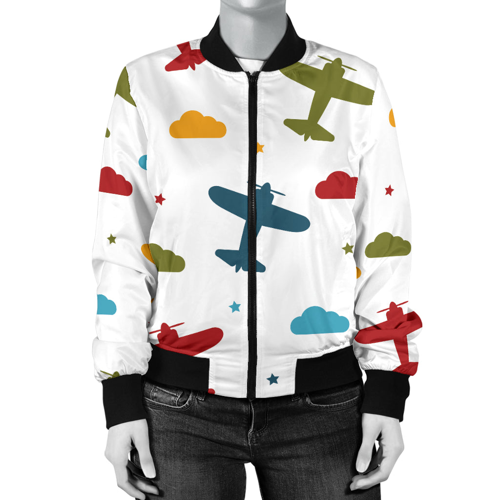 Airplane Pattern Print Design 06 Women's Bomber Jacket
