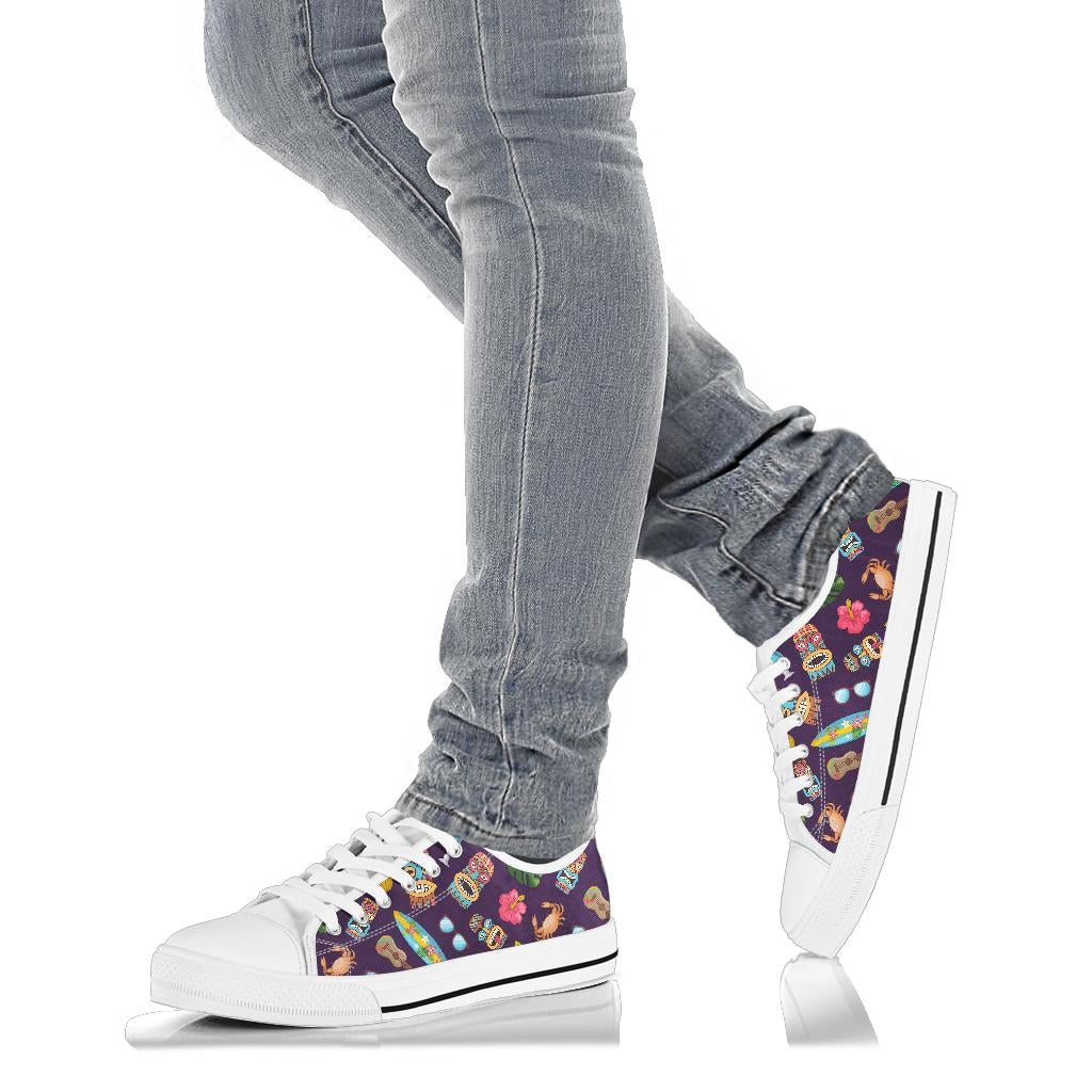 Hawaiian Themed Pattern Print Design H024 White Bottom Low Top Shoes