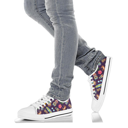 Hawaiian Themed Pattern Print Design H024 White Bottom Low Top Shoes