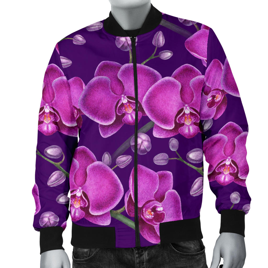 Orchid Purple Pattern Print Design OR02 Men Bomber Jacket