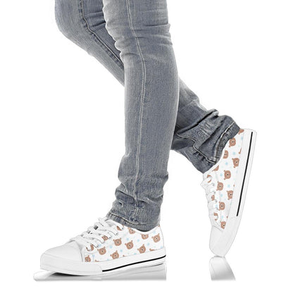 Bear Pattern Print Design BE02 White Bottom Low Top Shoes