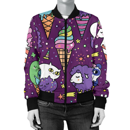 Ice Cream Pattern Print Design IC07 Women Bomber Jacket