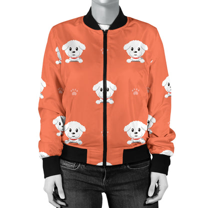 Bichons Frise Pattern Print Design 02 Women's Bomber Jacket