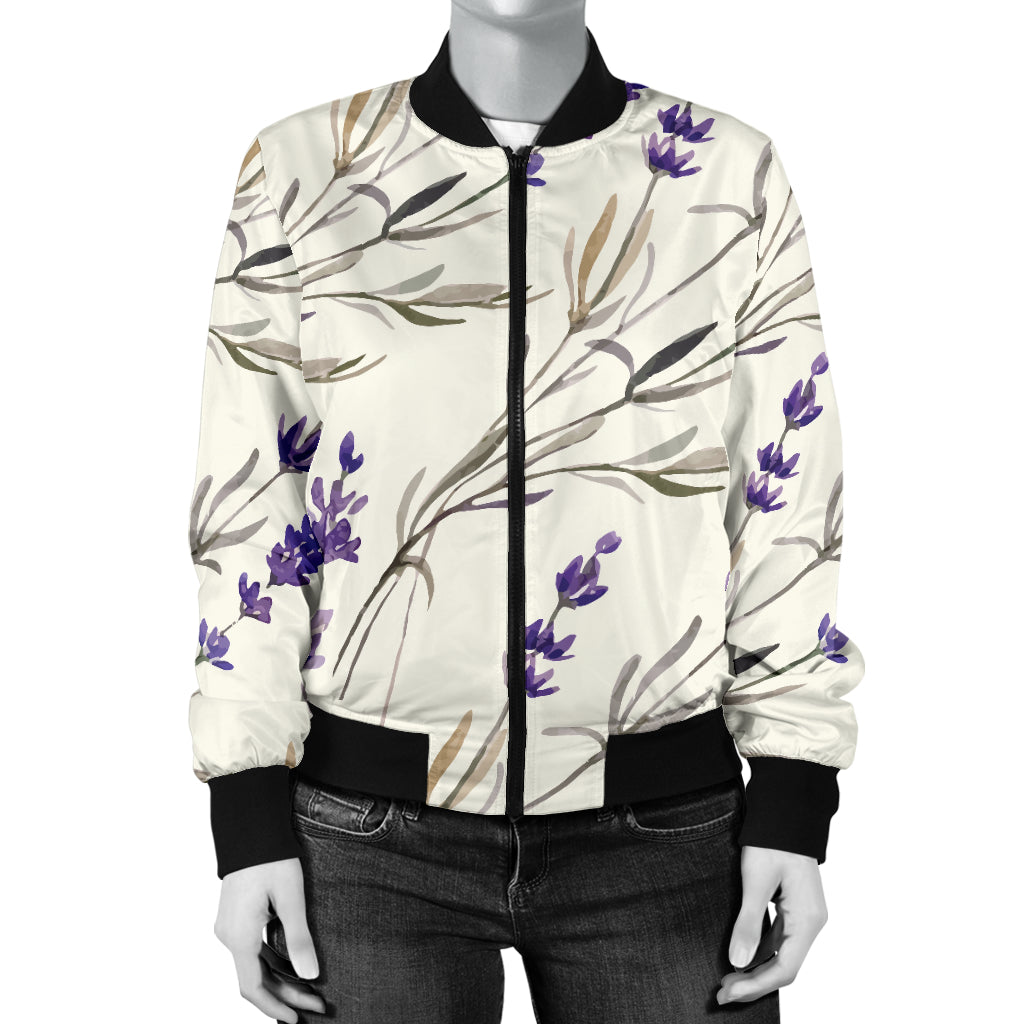 Lavender Pattern Print Design 01 Women's Bomber Jacket