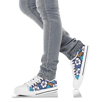 Hibiscus Pattern Print Design HB030 White Bottom Low Top Shoes