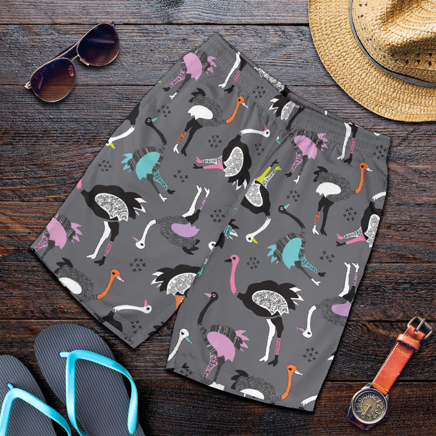 Ostrich Pattern Print Design 01 Mens Shorts