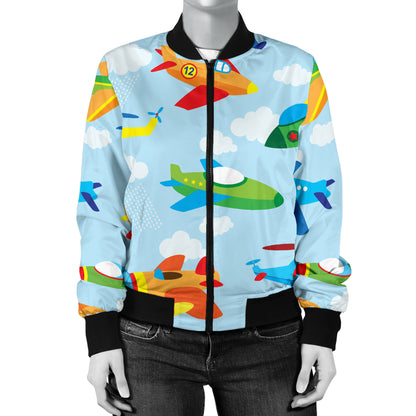 Airplane Colorful Pattern Print Design 01 Women's Bomber Jacket
