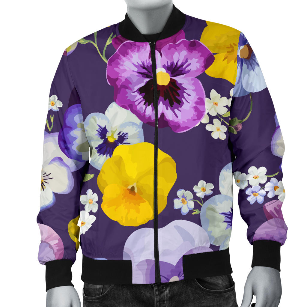 Pansy Pattern Print Design PS02 Men Bomber Jacket