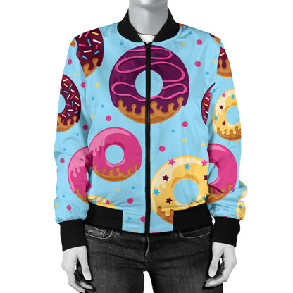 Donut Pattern Print Design DN07 Women Bomber Jacket