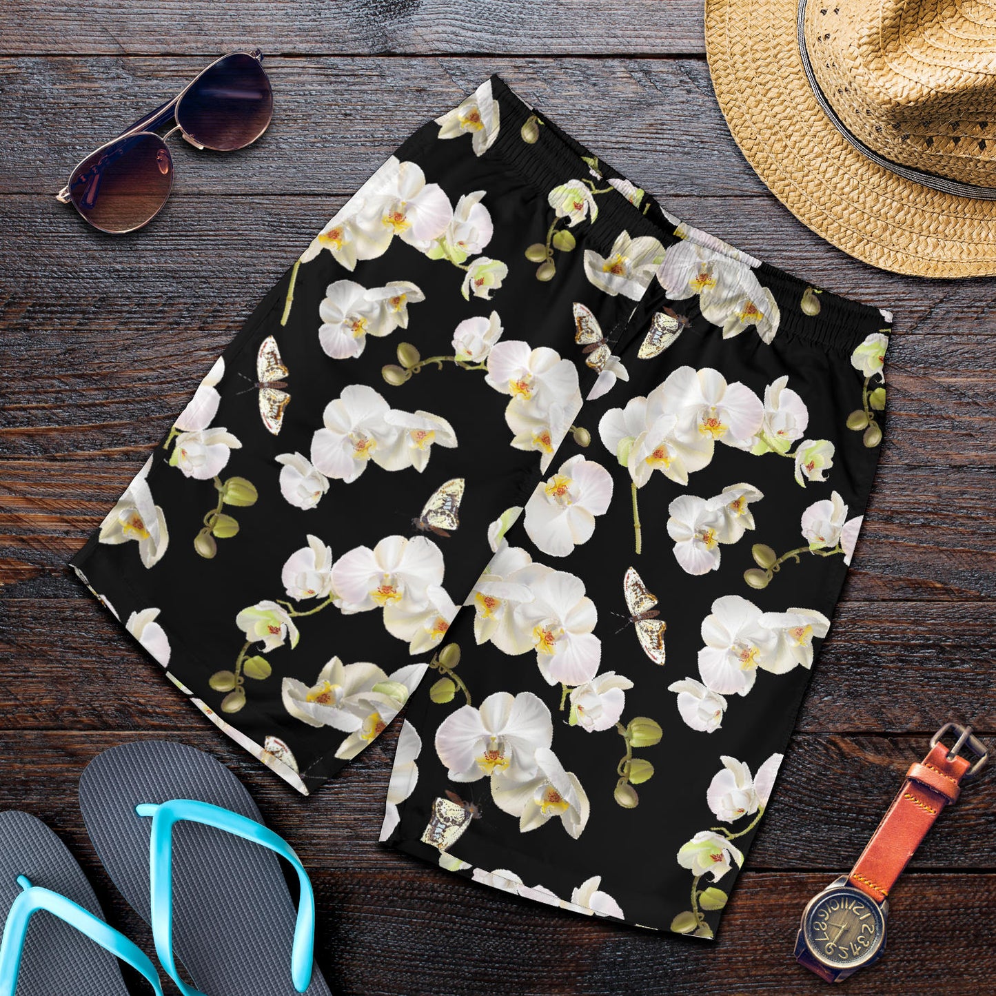 Orchid White Pattern Print Design OR011 Mens Shorts