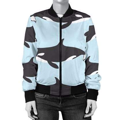 Killer Whale Pattern Print Design 01 Women's Bomber Jacket