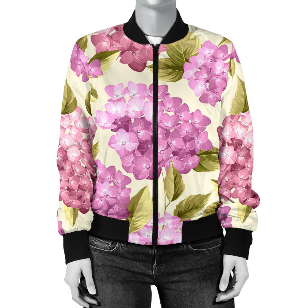 Hydrangea Pattern Print Design HD05 Women Bomber Jacket