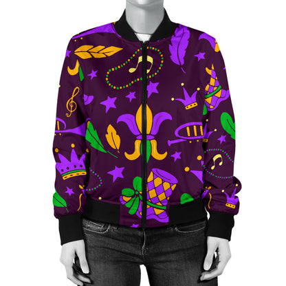 Mardi Gras Pattern Print Design 08 Women's Bomber Jacket