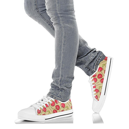 Cherry Pattern Print Design CH05 White Bottom Low Top Shoes