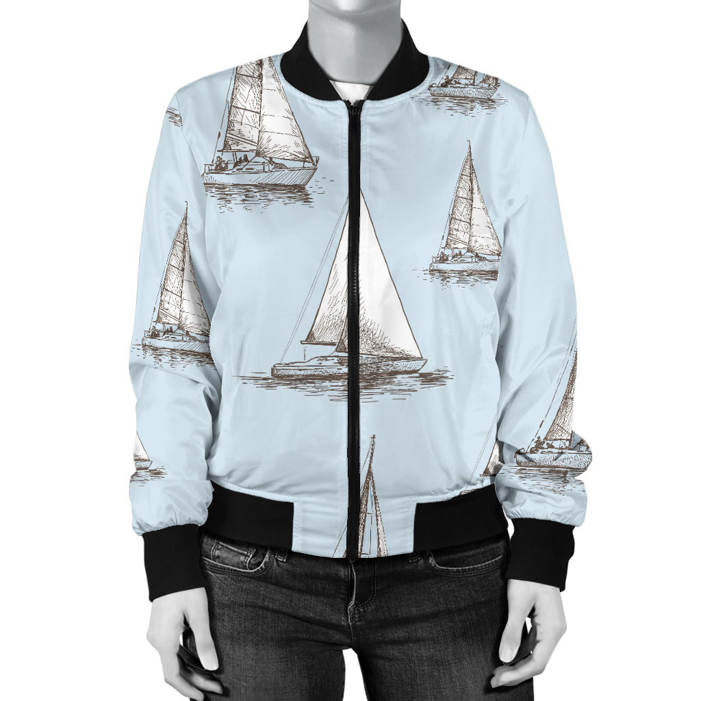 Sailing Ships Pattern Print Design A01 Women's Bomber Jacket
