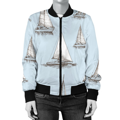 Sailing Ships Pattern Print Design A01 Women's Bomber Jacket