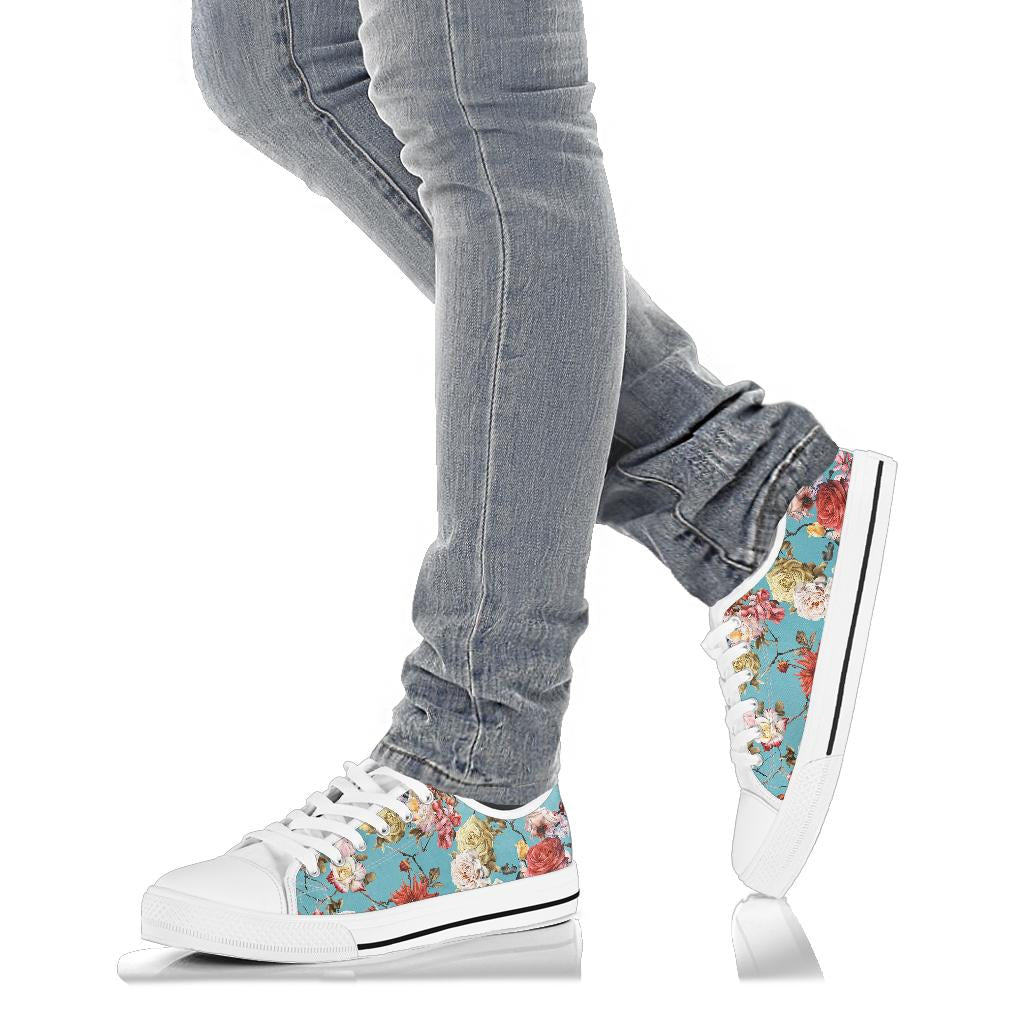 Summer Floral Pattern Print Design SF05 White Bottom Low Top Shoes