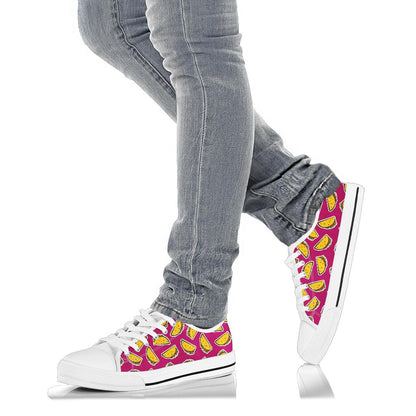 Taco Pattern Print Design TC01 White Bottom Low Top Shoes