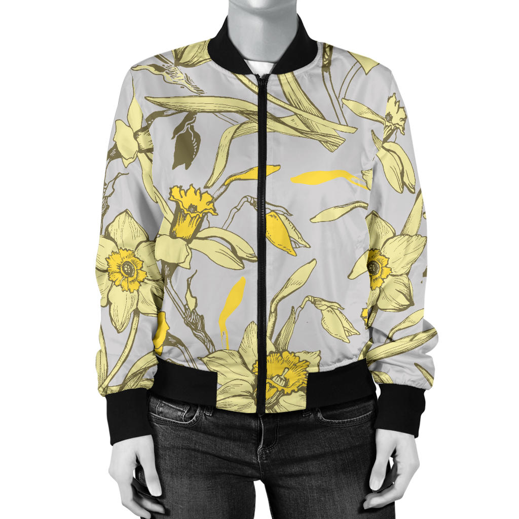 Daffodils Pattern Print Design DF05 Women Bomber Jacket