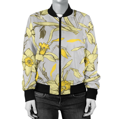 Daffodils Pattern Print Design DF05 Women Bomber Jacket