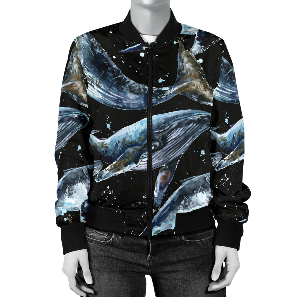 Humpback Whale Pattern Print Design 01 Women's Bomber Jacket