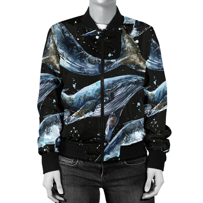 Humpback Whale Pattern Print Design 01 Women's Bomber Jacket