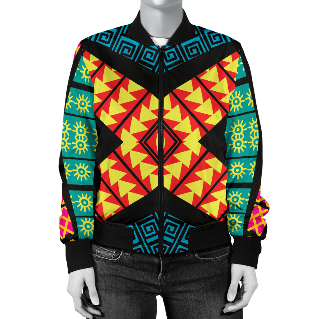 Kaleidoscope Pattern Print Design 05 Women's Bomber Jacket