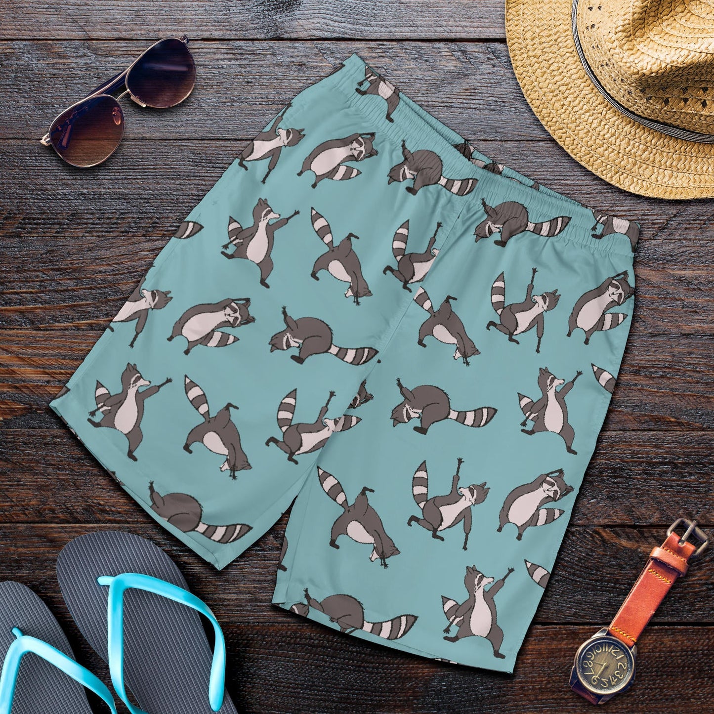 Raccoon Pattern Print Design A07 Mens Shorts