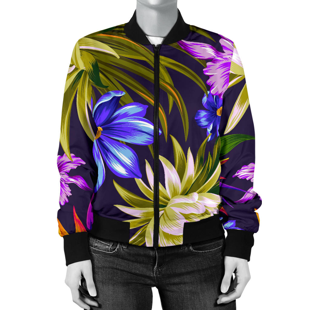 Water Lily Pattern Print Design WL08 Women Bomber Jacket
