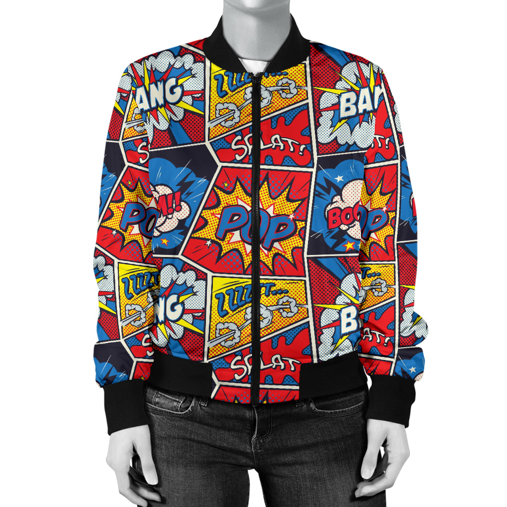 Comic Book Pattern Print Design 03 Women's Bomber Jacket
