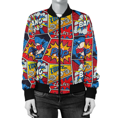 Comic Book Pattern Print Design 03 Women's Bomber Jacket