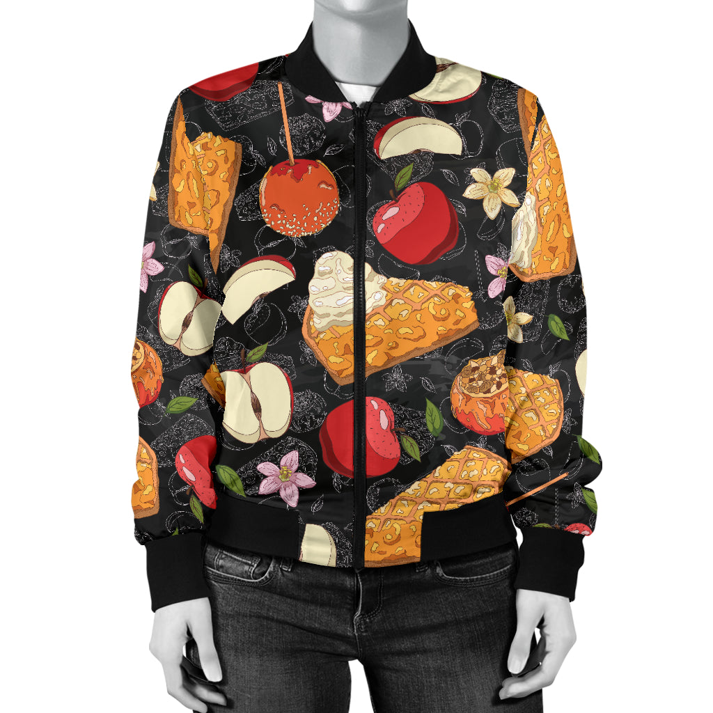 Apple Pie Pattern Print Design 01 Women's Bomber Jacket