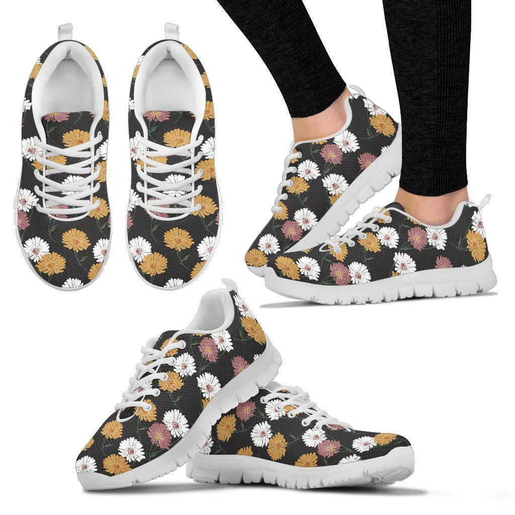 Daisy Pattern Print Design DS04 Sneakers White Bottom Shoes
