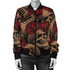 Microphone Skull Rose Pattern Print Design 02 Women's Bomber Jacket