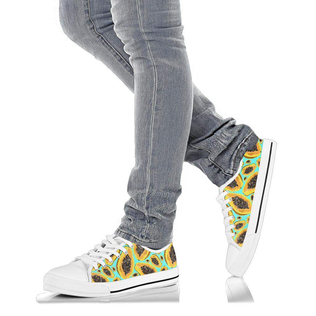 Papaya Pattern Print Design PP03 White Bottom Low Top Shoes