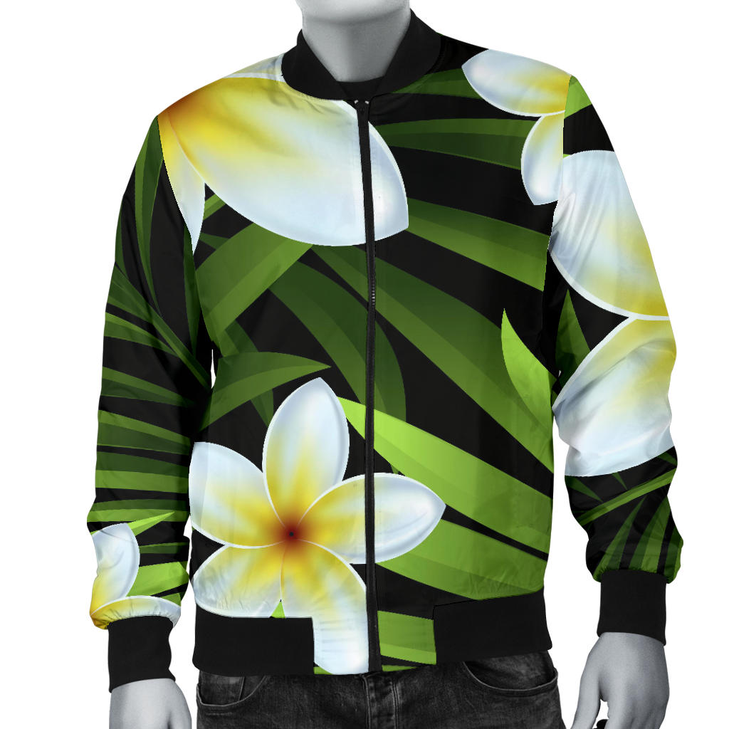 White Plumeria Pattern Print Design PM06 Men Bomber Jacket