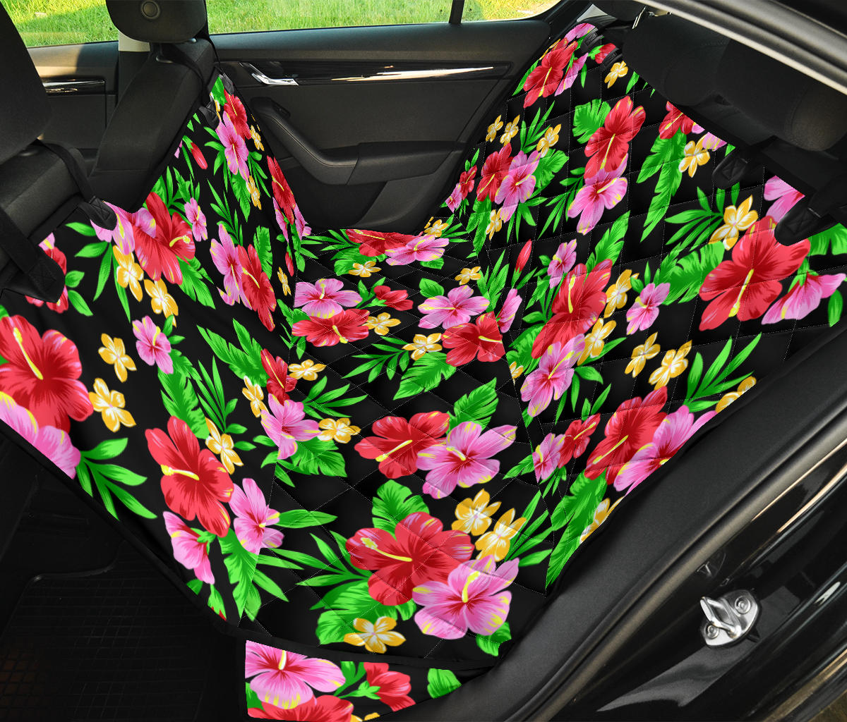 Pink Red Hibiscus Pattern Print Design HB023 Rear Dog  Seat Cover