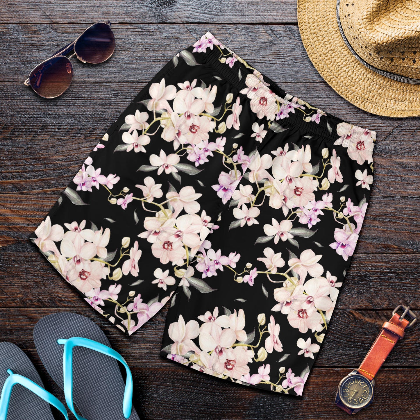 Orchid White Pattern Print Design OR03 Mens Shorts
