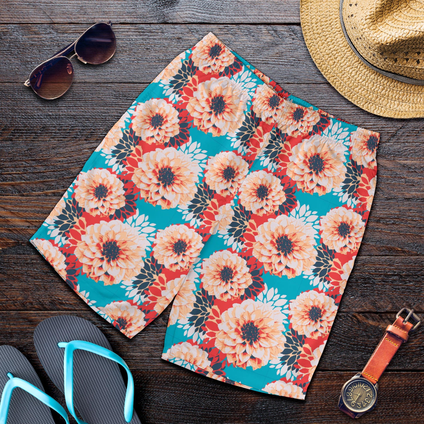 Dahlia Pattern Print Design DH05 Mens Shorts