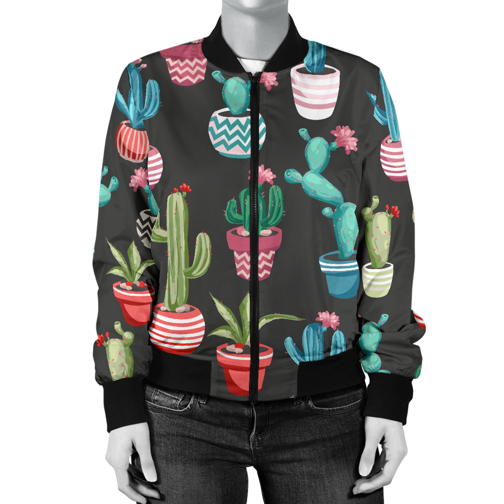 Cactus Pattern Print Design 02 Women's Bomber Jacket